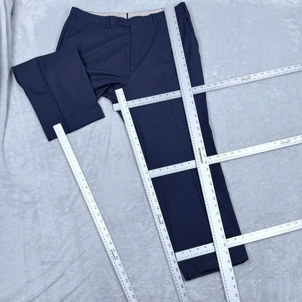 Brioni Colosse Suit Wool Silk Mens 44R Blazer Blue Tonal Stripe Cuffed Pants